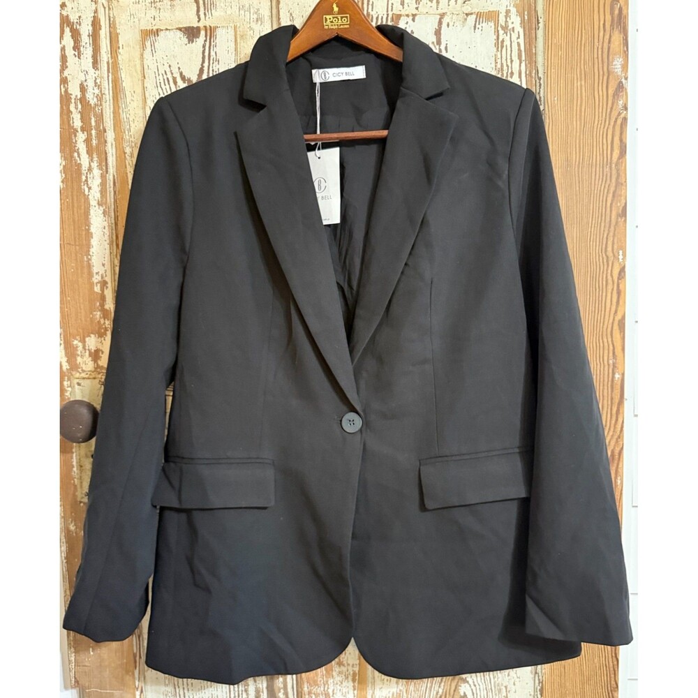 Cicy Bell Women Single Button Blazer Jacket KY0521 - Black - Size XX-Large